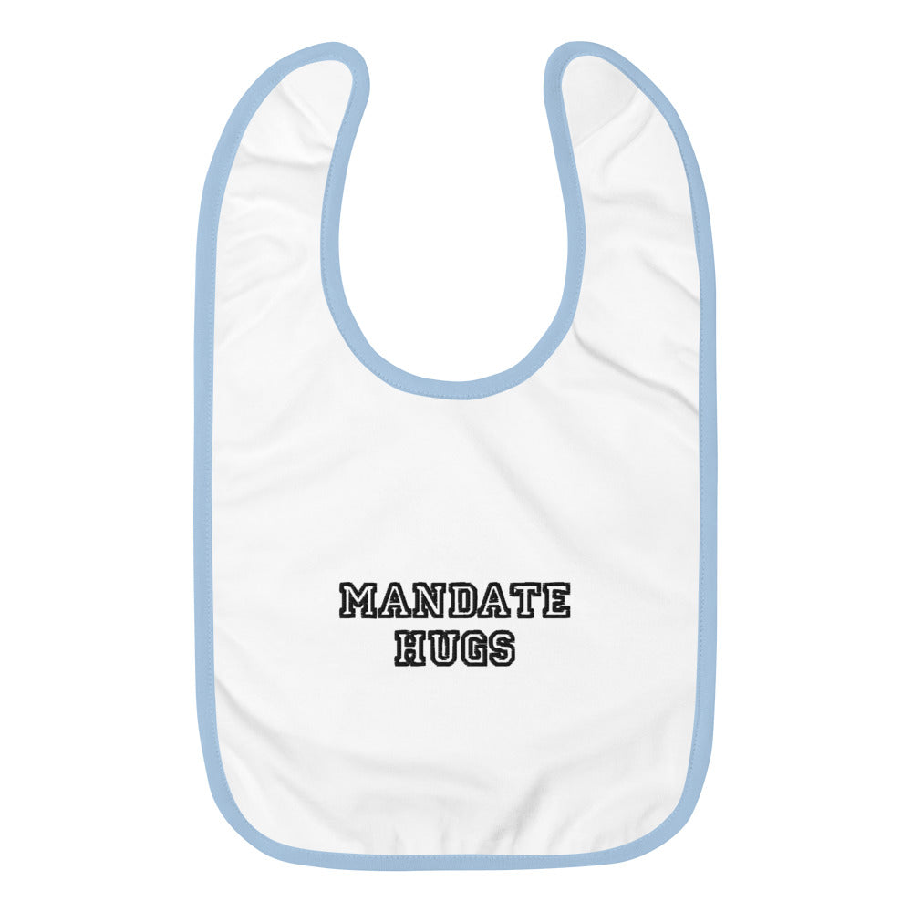 Mandate Hugs Embroidered Baby Bib Blue